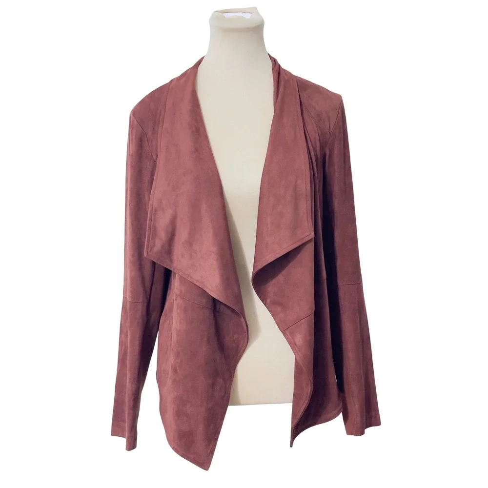 BB Dakota Womens Jacket M Brown Faux Suede Drape Front Open Cardigan Minimalist‎